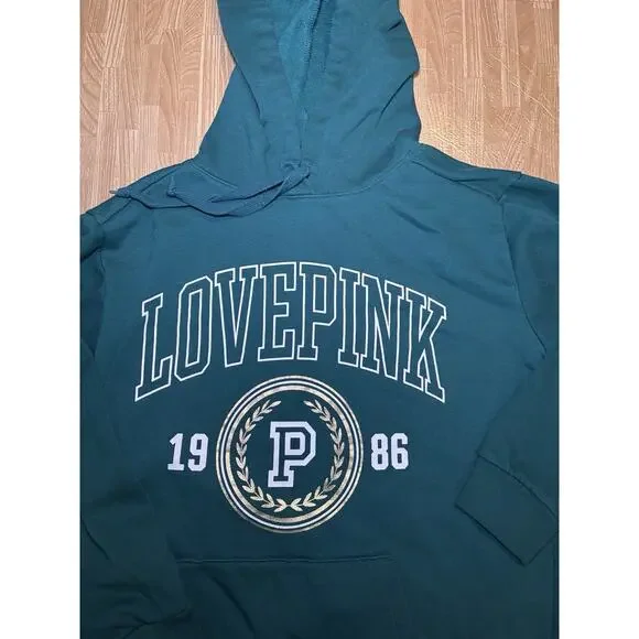 PINK Victoria’s Secret Love Pink Pullover Hoodie Green Women’s M - Picture 2 of 4